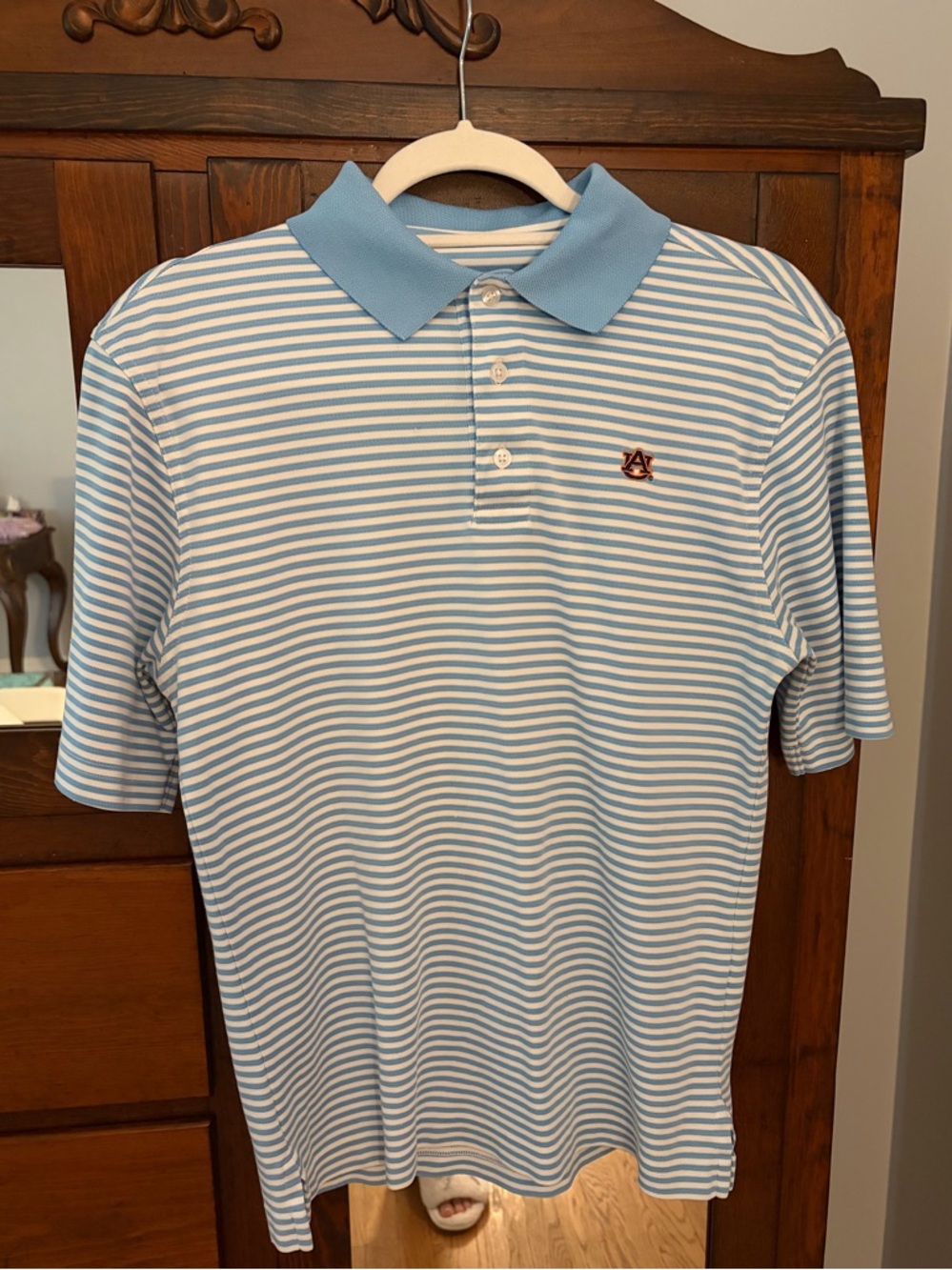 Men’s Light Blue & White Striped Polo Shirt